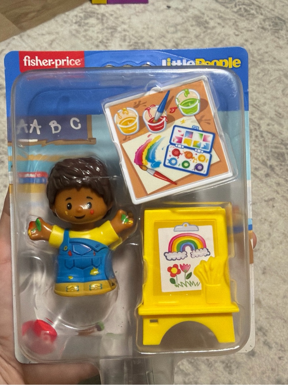 Fisher-Price Little People Painter Figure with Yellow Easel and Blue Overalls